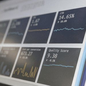 A screen showing data metrics.
